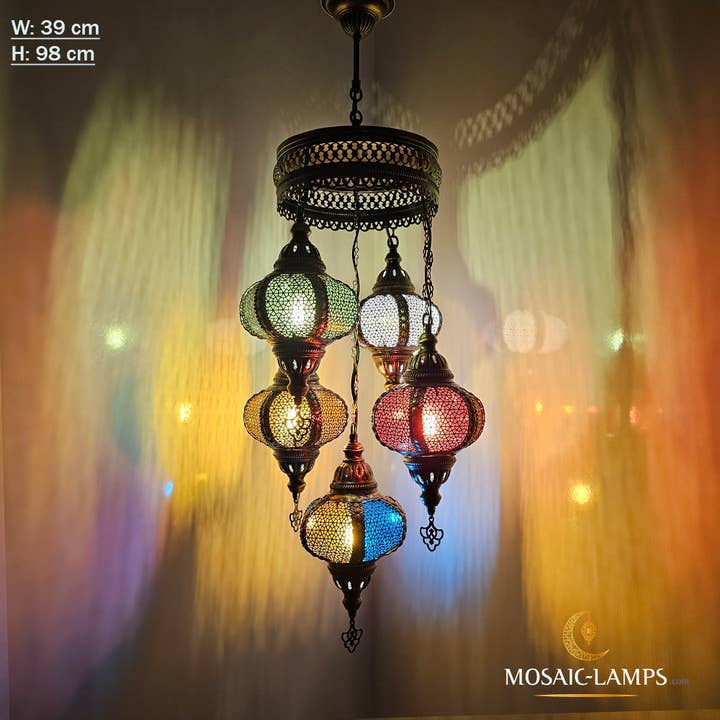 Mosaic Lamps – wholesale Chandelier/hanging light – Byzantine Globe Chandelier, 5 Ball Syrian Lights, Mixed Arra