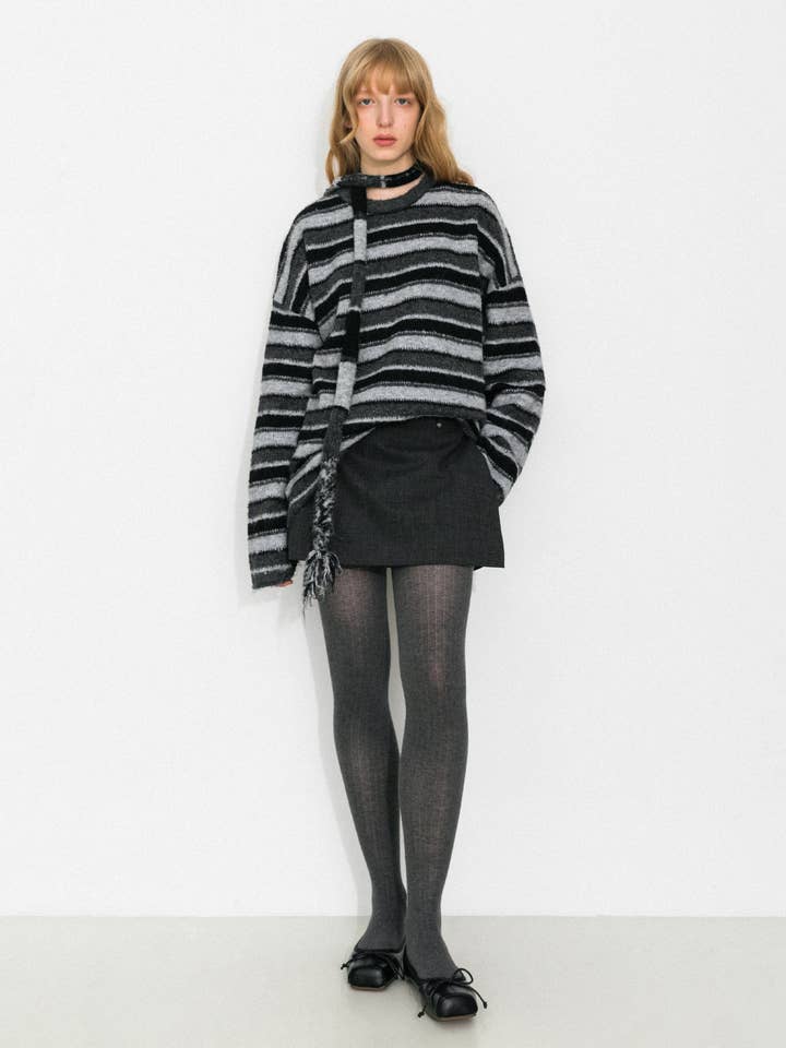 CUBIC - Wholesale Knit Sweater - Women's - Retro Striped Pullover Sweater with Scarf15