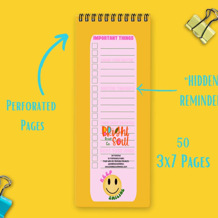 Keep Smiling To Do List Notepad Wholesale for wholesale by Bright Soul Print Co.