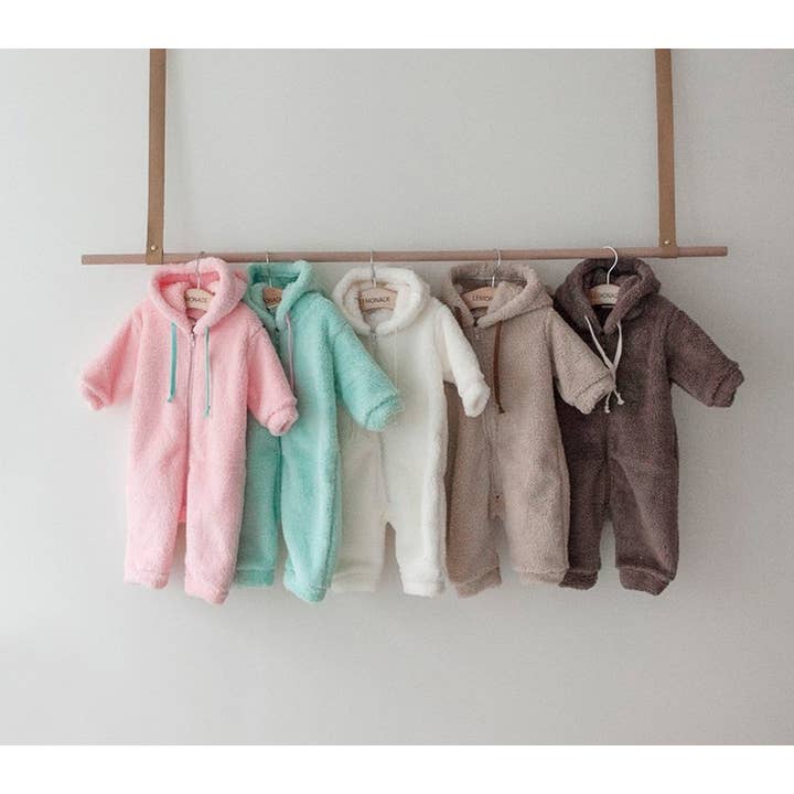 Baby Hooded Sherpa Jumpsuit Soft Fleece Lined Baby Fleece for wholesale by peekaboo