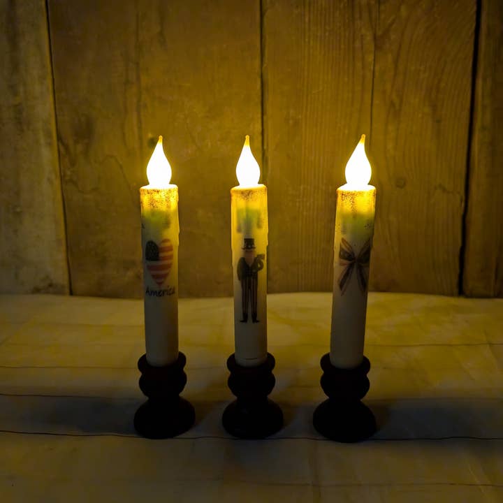 A.T. Imports - Wholesale Flameless Candle - Set of 3 Americana Timer Taper Candles1