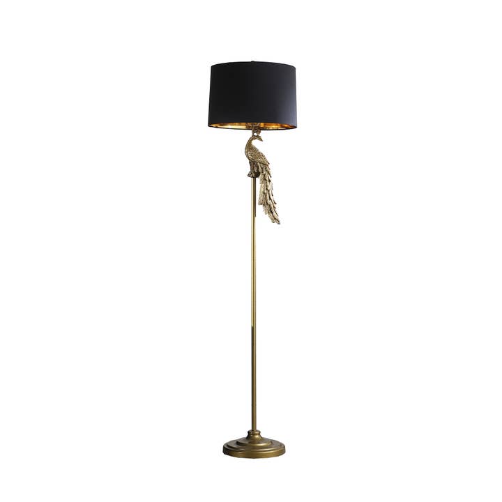 65" Gold And Black Floor Lamp With Black Fabric Drum Shade for wholesale by HomeRoots
