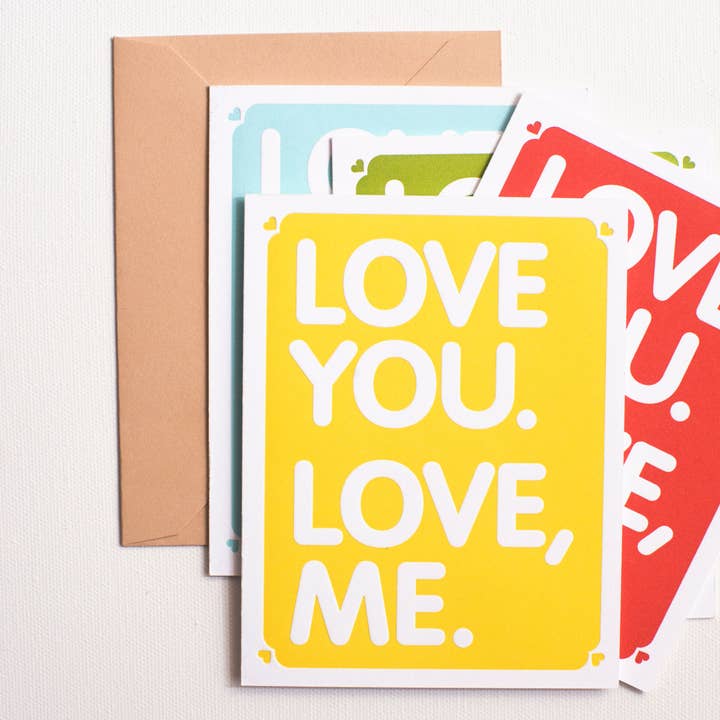 Love You. Love, Me. Blank Letter Pressed Greeting Card for wholesale by Stephanie's Paper Shop