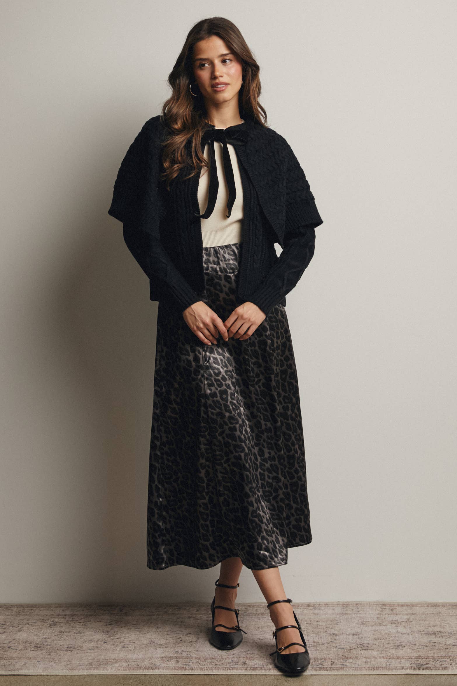 Forte – wholesale Cardigan – Women’s – Cable Knit Capelet Cardigan with Velvet Bow FSW0017 8