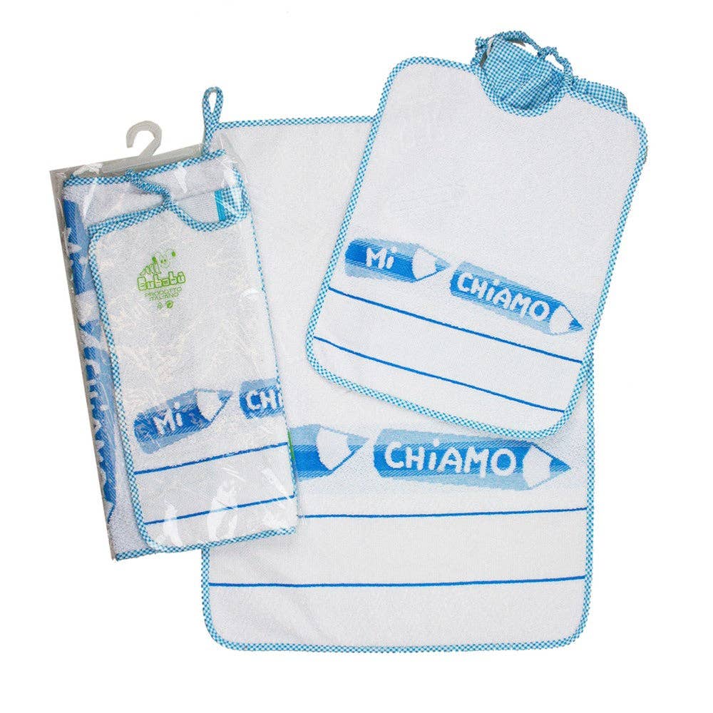 Almatex srl - Wholesale Dinner & Cloth Napkin - 3-piece pencil set: towel+bib with elastic band+bag with etamine to embroider0