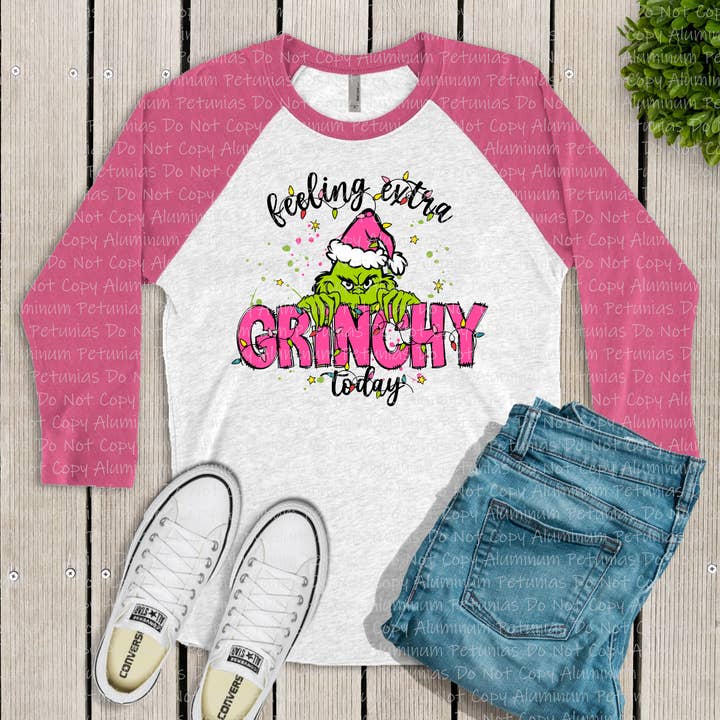 Feeling Extra Grinchy Today Raglan Tee for wholesale by Aluminum Petunias