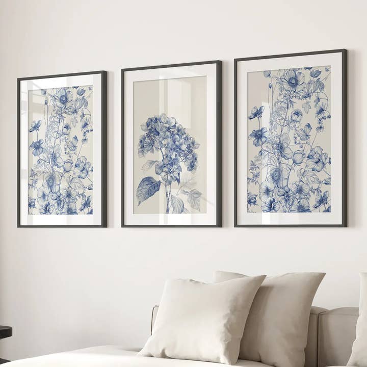 Art Lane - Wholesale Art Print - Chinoiserie Blue Flowers Watercolor Poster Decor