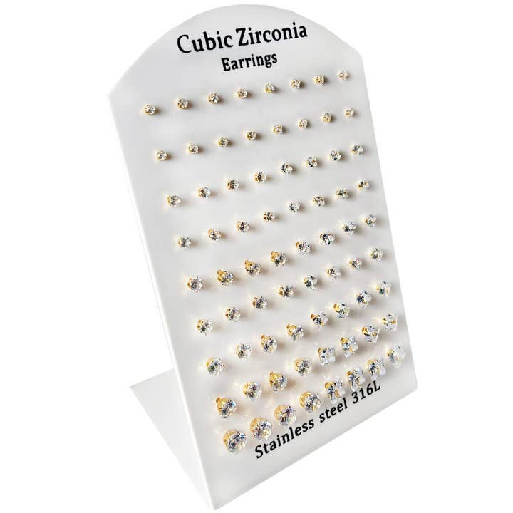 Stainless Steel Gold Setting Round Square Studs 36 Pairs for wholesale by AAB Style Inc.