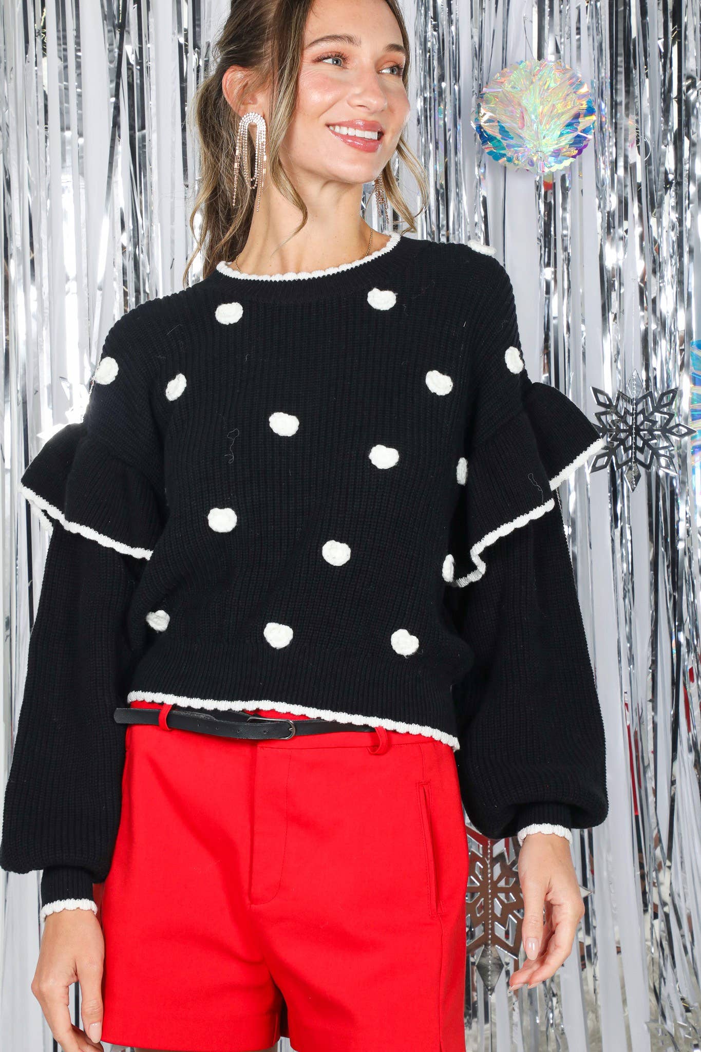 Vine & Love - Wholesale Knit Sweater - Women's - Charming Snowy Accents Festive Knitted Sweater VT829864