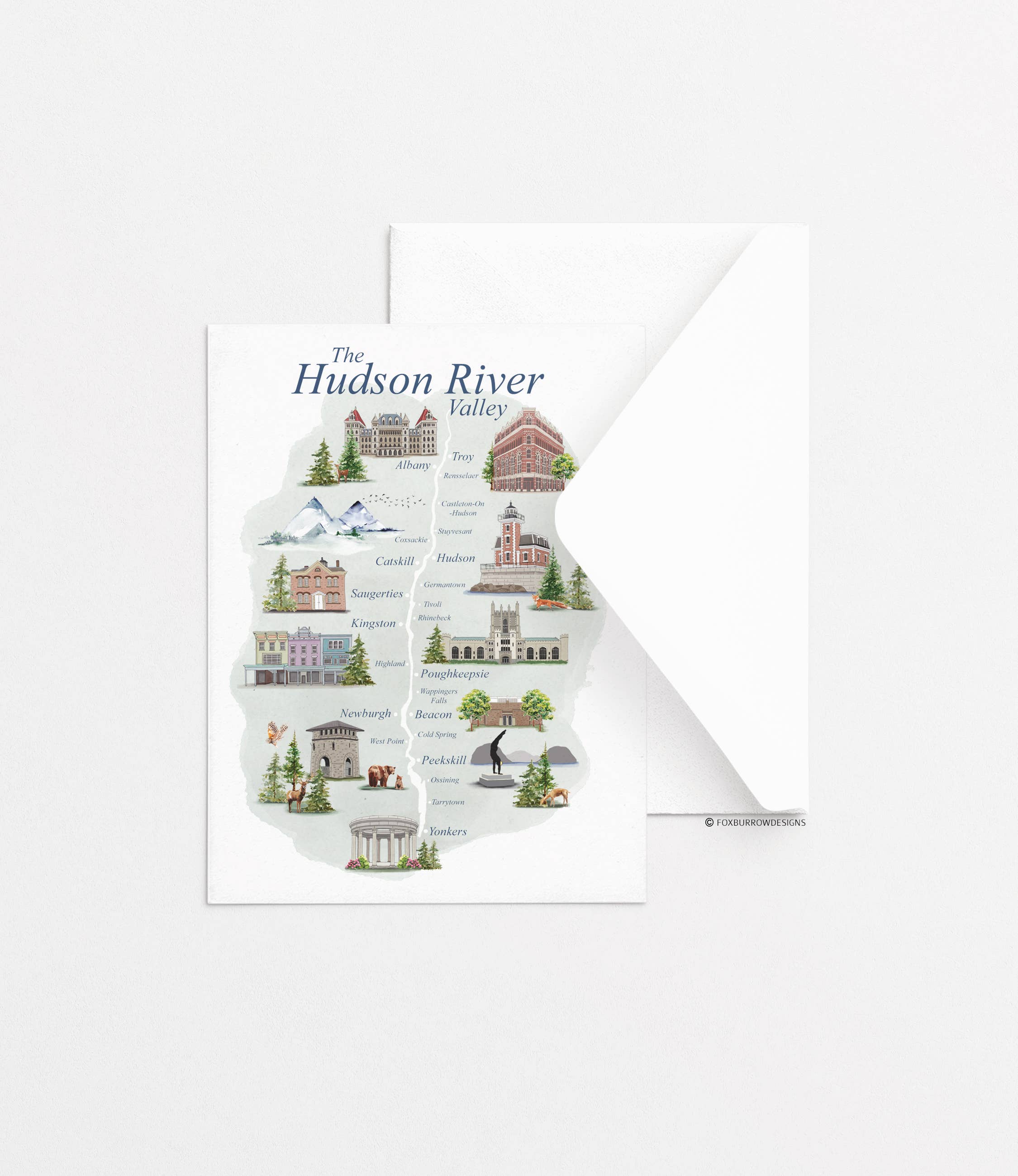 Fox Burrow Designs - Wholesale Everyday Greeting Card - Hudson Valley Map Greeting Card0