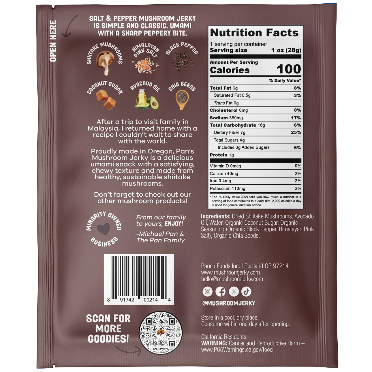 Pan's Mushroom Jerky - Wholesale Jerky - *NEW* 1oz Single Serve | Pan's Mushroom Jerky - Salt & Pepper1