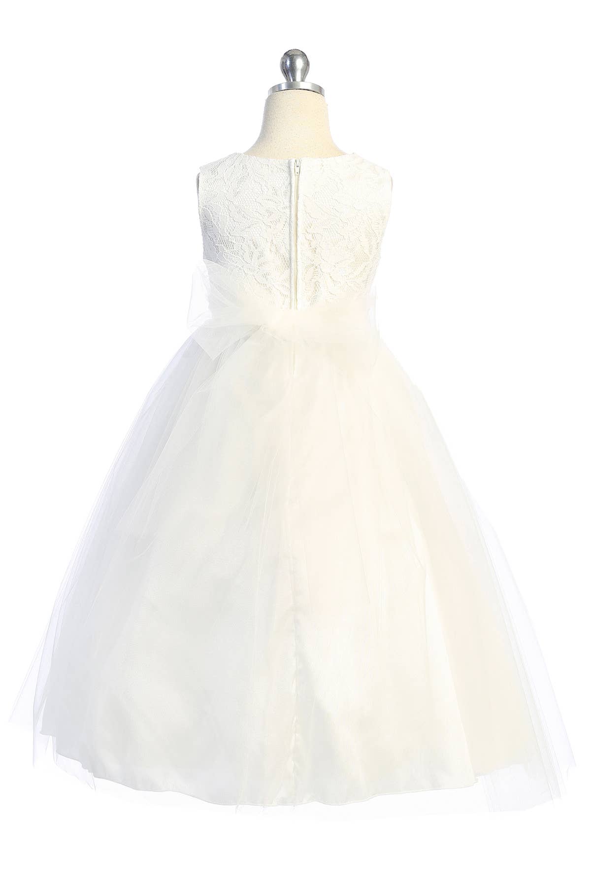 Kid's Dream - Wholesale Dress - Kids - Long Lace Illusion Girls Dress with 3 Faux Flowers3