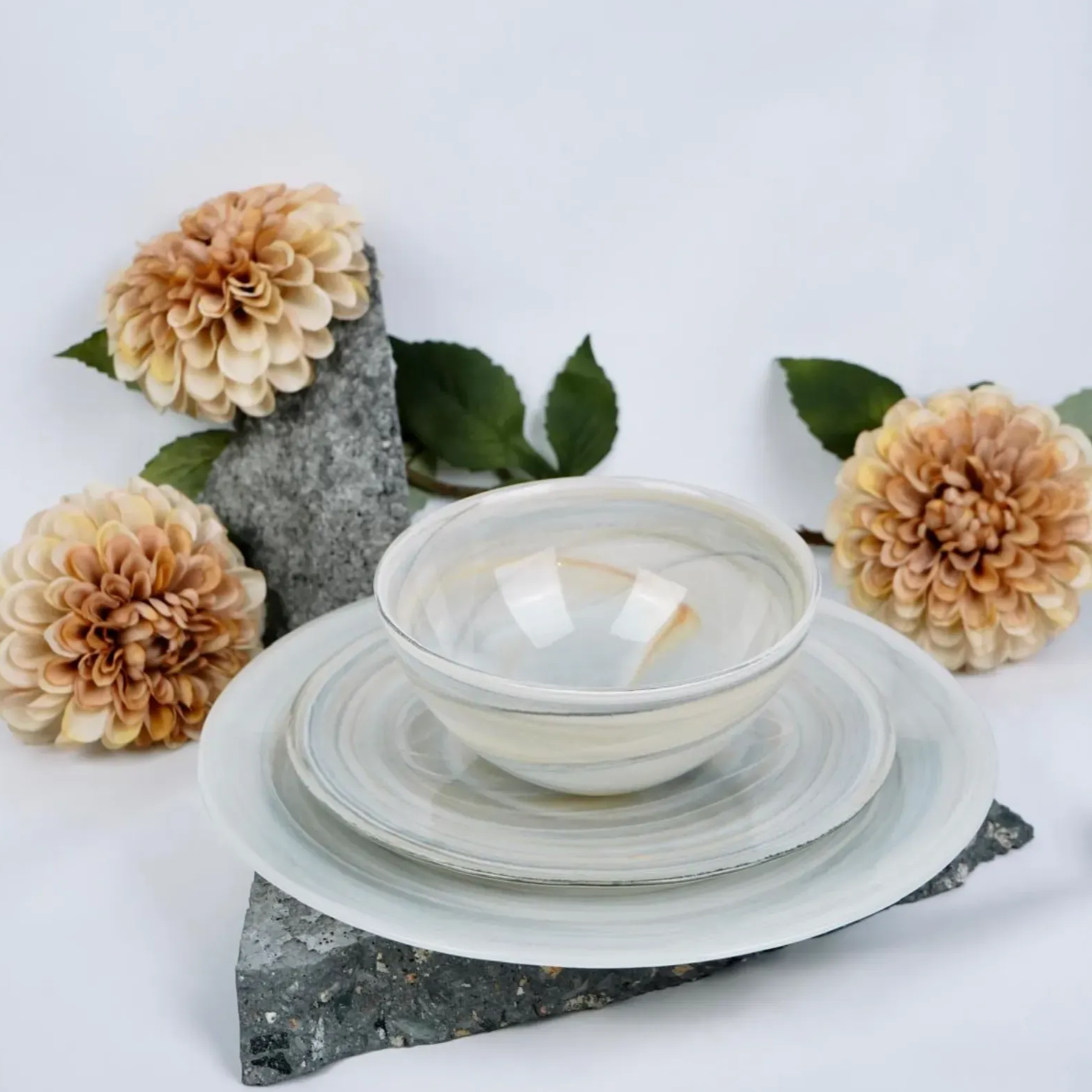 Lainy Home - Vente Service à vaisselle - Pack de 4 vaisselles Tropez Alabaster Taupe10