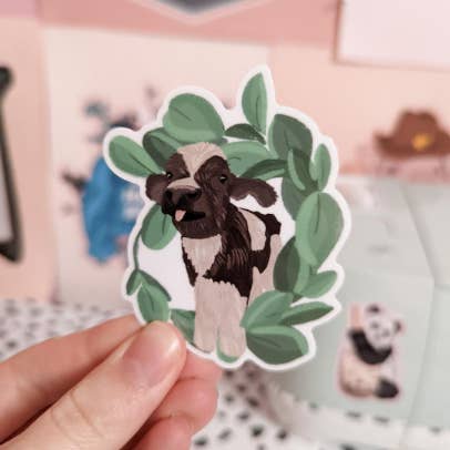 Fluffy Cow Vinyl Sticker for wholesale by Claire L Designs