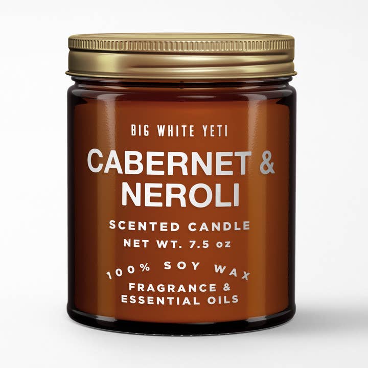 Bougie de soja Cabernet+néroli - Pot ambré 8 oz pour la vente par Big White Yeti