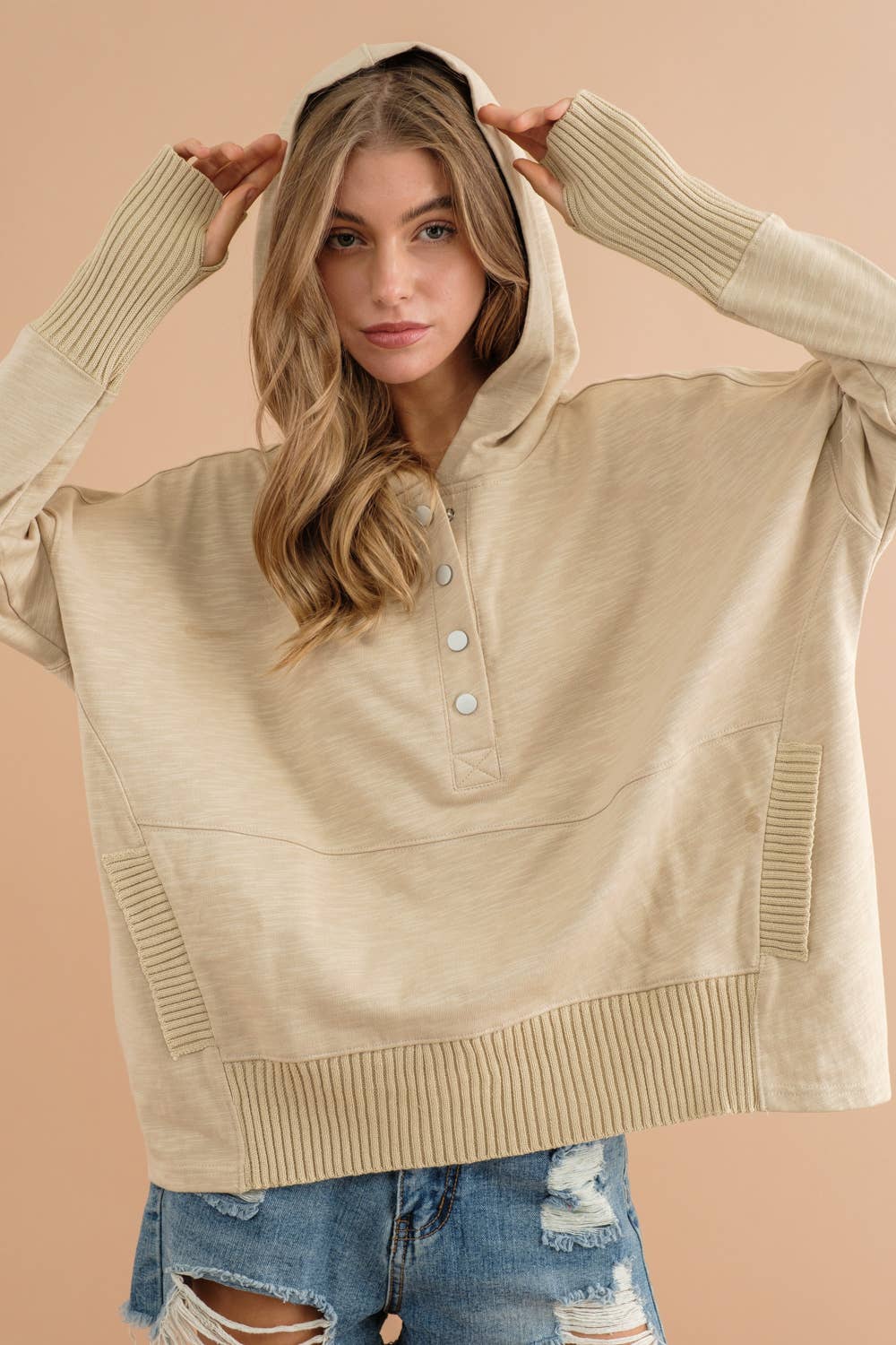 Blue B - Wholesale Hoodie - Women's - 22362T - Oversized Snap Up Hooded Pullover9