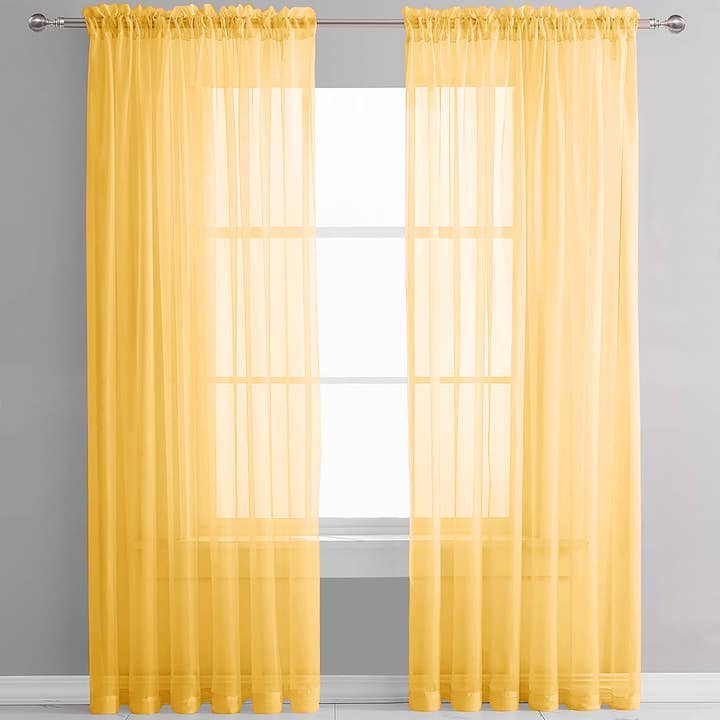 84" Long - Yellow Sheer Window Rod Pocket Curtain Set for wholesale by home mart goods