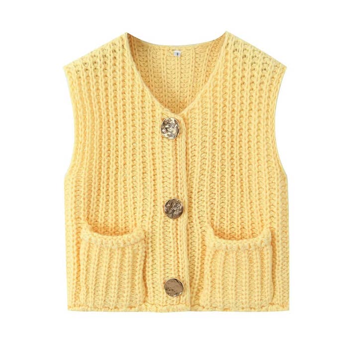 Rosa Clothing - Wholesale Sweater Vest - Women's - Multicolor chunky knitted vest cardigan