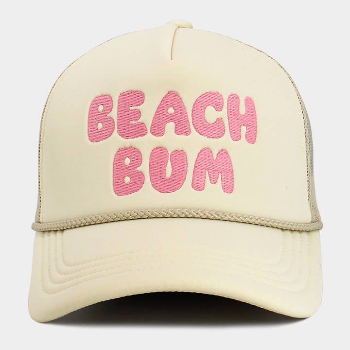 Sensibling Corp. - Wholesale Trucker Hat - Women's - BEACH BUM Message Embroidered Mesh Back Trucker Hat