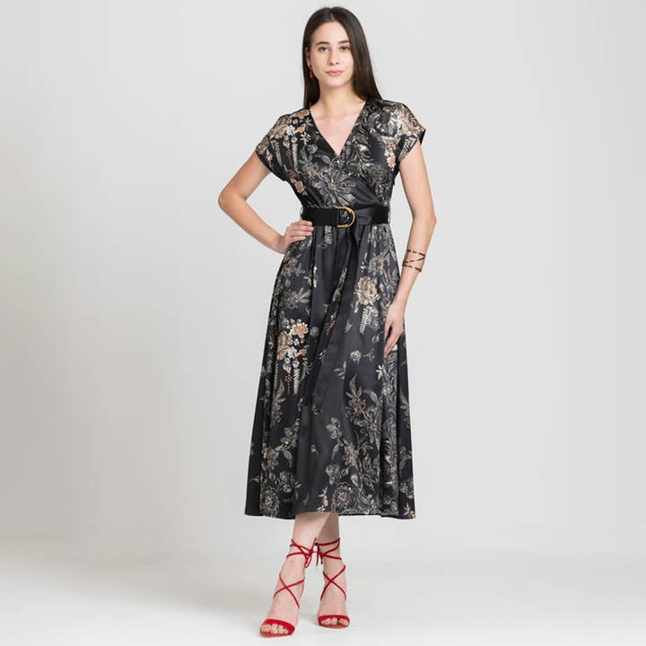 Black V-Neck Party Dresses For Women for wholesale by Benares