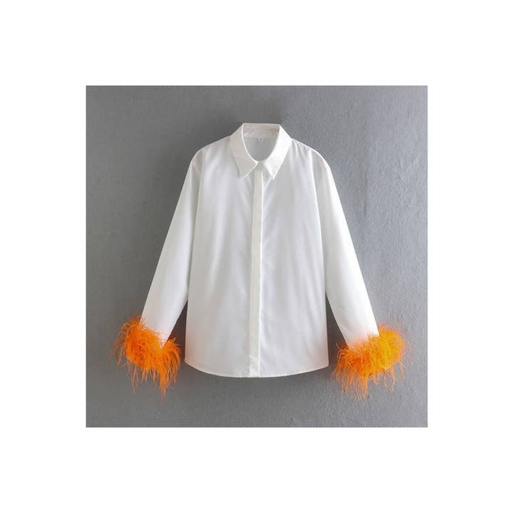 Paperdoll - Wholesale Button Down Shirt - Women's - Woman Long Sleeve Feather Top 6