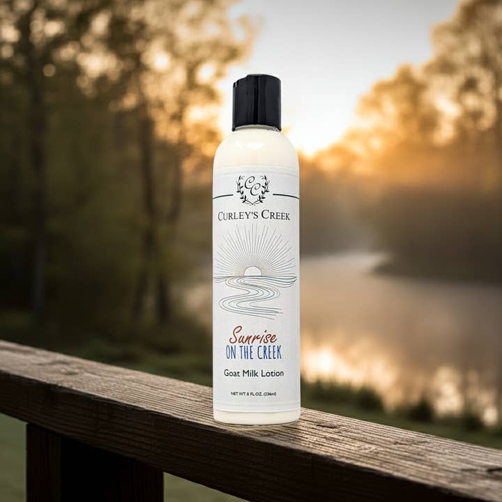 🌅 Sunrise on the Creek | Goat Milk Lotion | Handmade Natural Skincare | Bright Citrus & Blossoms | Curley’s Creek for wholesale by Curley's Creek