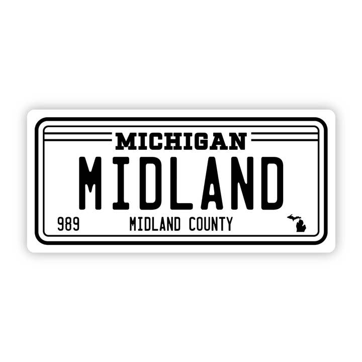 Midland Michigan 989 License Plate Sticker for wholesale by Big Moods