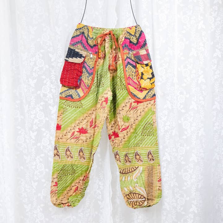 Karma Nepal Crafts - Wholesale Pants – Women's - One of a Kind Kantha Baggy Pants with Pockets1