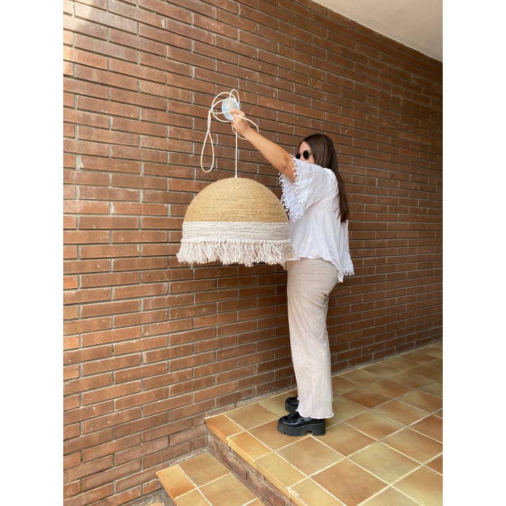 Geometrik Design - Wholesale Chandelier/Hanging Light - Round Natural Jute Lamp with Fringe Ceiling Boho Style6