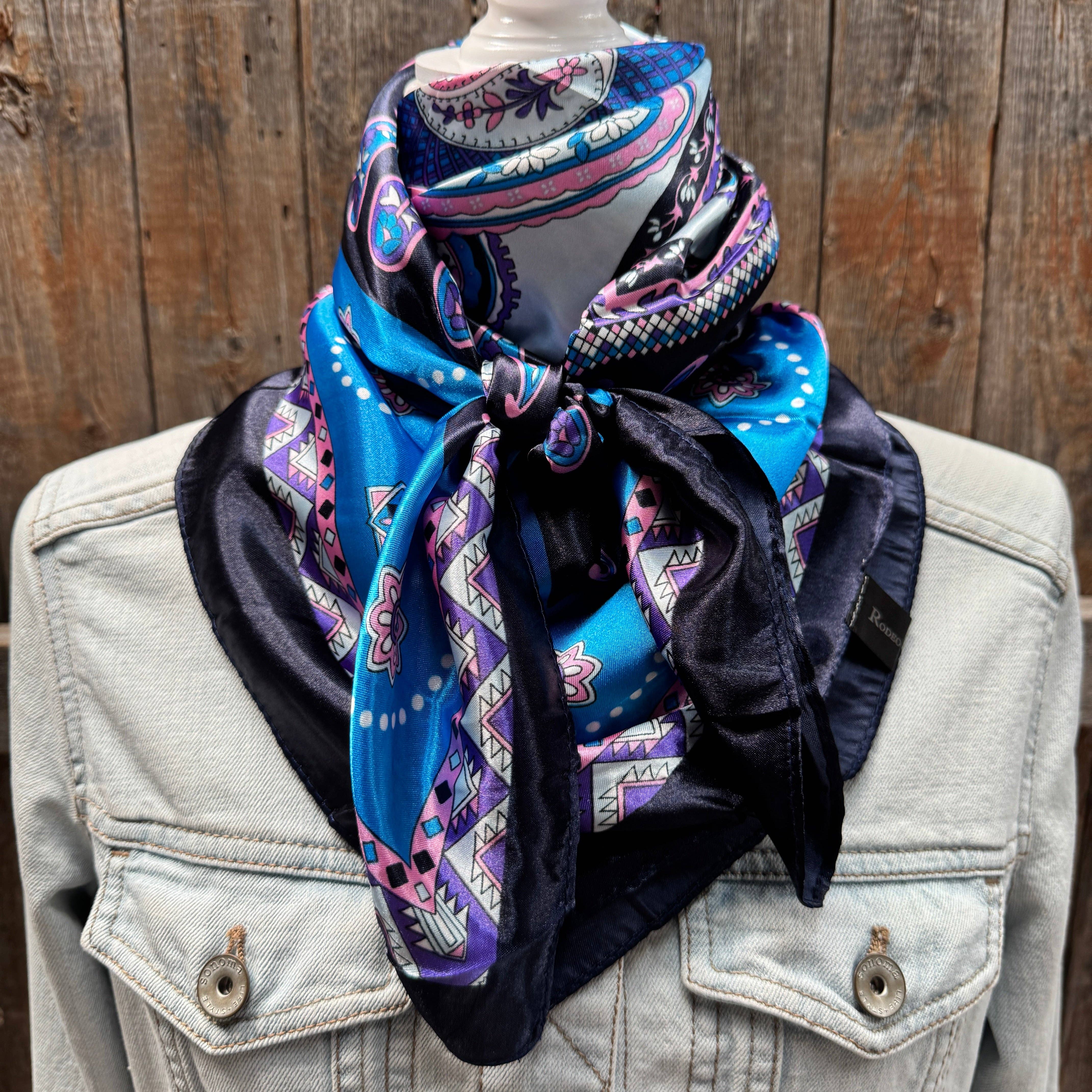 Rodeo Drive - Wholesale Scarf - Women's - 35X35"  Blue/Pink/Purple Paisley Wild Rag / Scarf WR3406X2