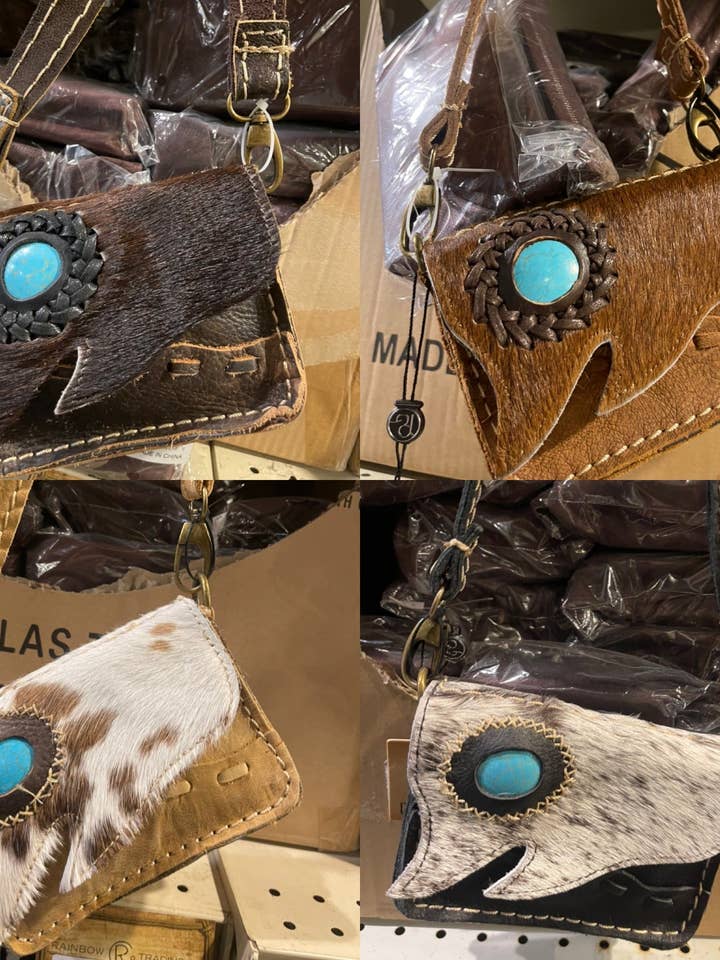 Cowhide Turquoise Stone Mini Crossbody Purse for wholesale by Broads Market