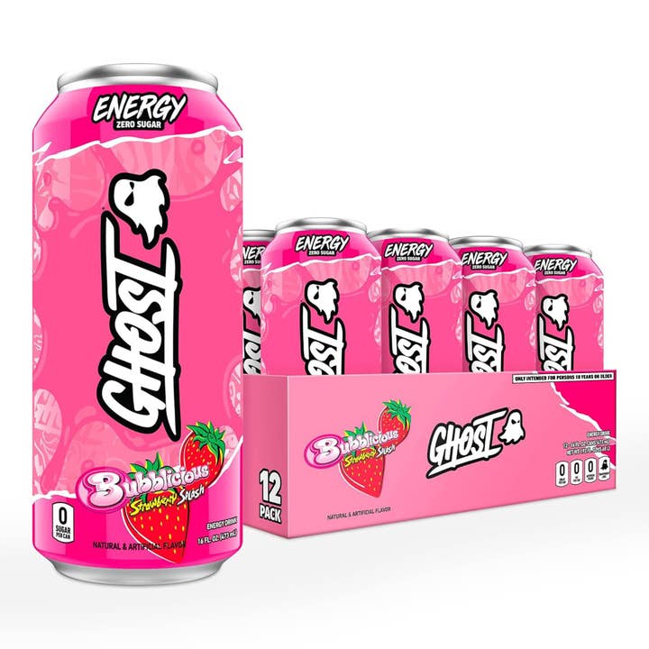 L&F Universal Goods - Wholesale Sports/Energy Drink - Ghost Energy - 12 Pk - 16 Oz - Bubblicious Strawberry Splash
