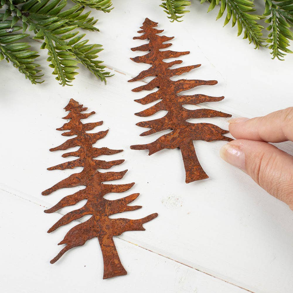 Factory Direct Craft - Wholesale Cutouts - 4-1/8" Rusty Tin Pine Tree Cutouts (Package of 2)1