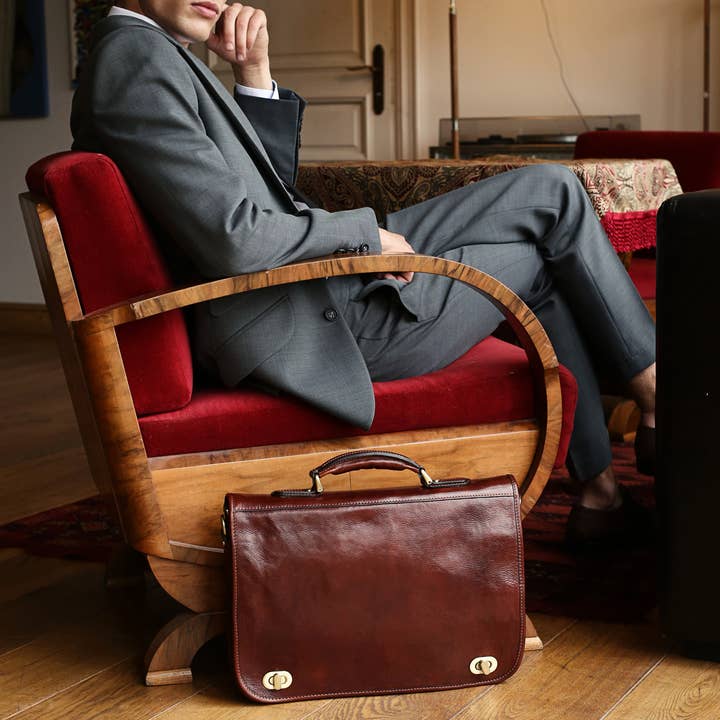 Time Resistance - Wholesale Laptop Bag - Unisex - Italian Leather Briefcase - Illusions