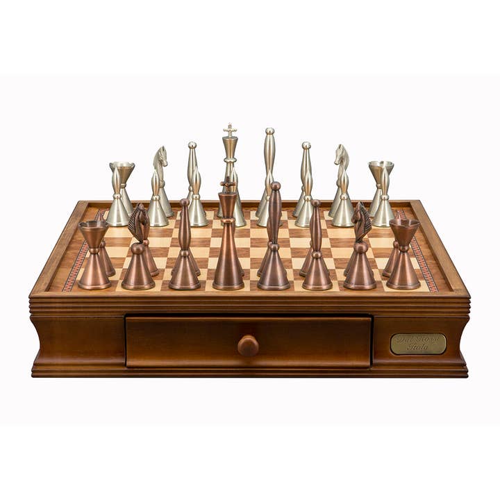 16" schackset i valnöt med Staunton metallschackmän för wholesale av Dal Rossi Italy