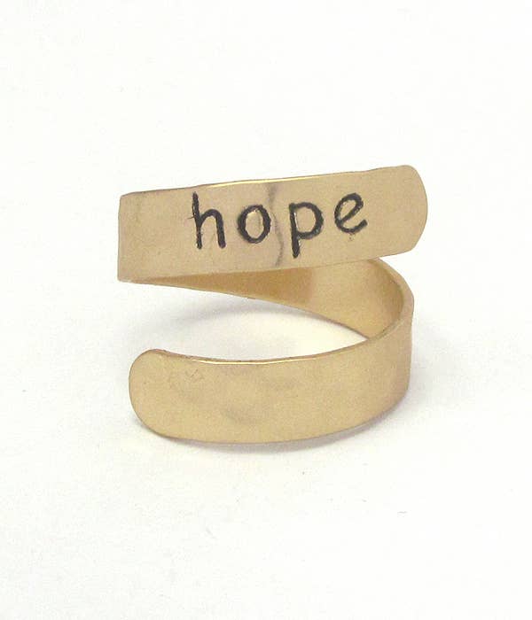 Jewelry Max - Wholesale Cocktail/Statement Ring - ( UX1201 ) RELIGIOUS INSPIRATION BRASS SWIRL RING - HOPE