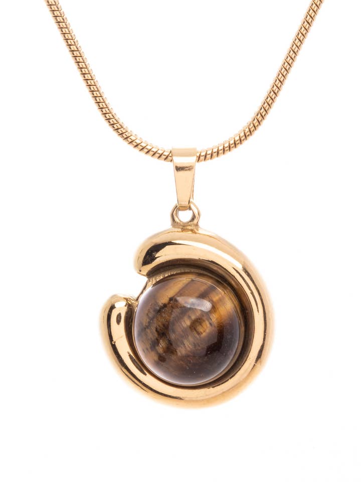 Tiger Eye Pendant Stainless Steel Necklace for wholesale by Artini Accessories