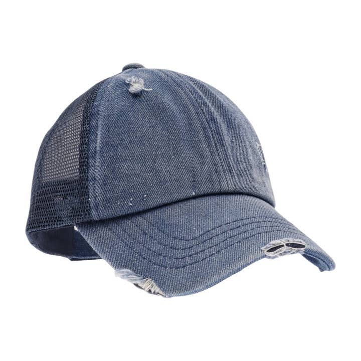 C.C Beanie - Vente Casquette de baseball – enfant - Casquette à visière CC pour enfants avec queue de cheval haute croisée et effet vieilli KIDSBT780