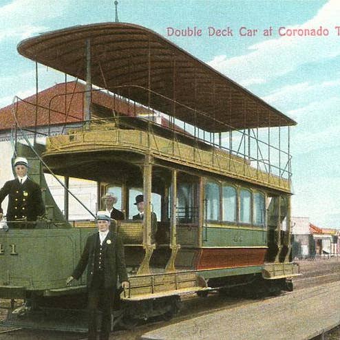 Kunsttryk SD-176 Dobbeltdækker Sporvogn, Coronado, San Diego for engroshandel hos Found Image Press
