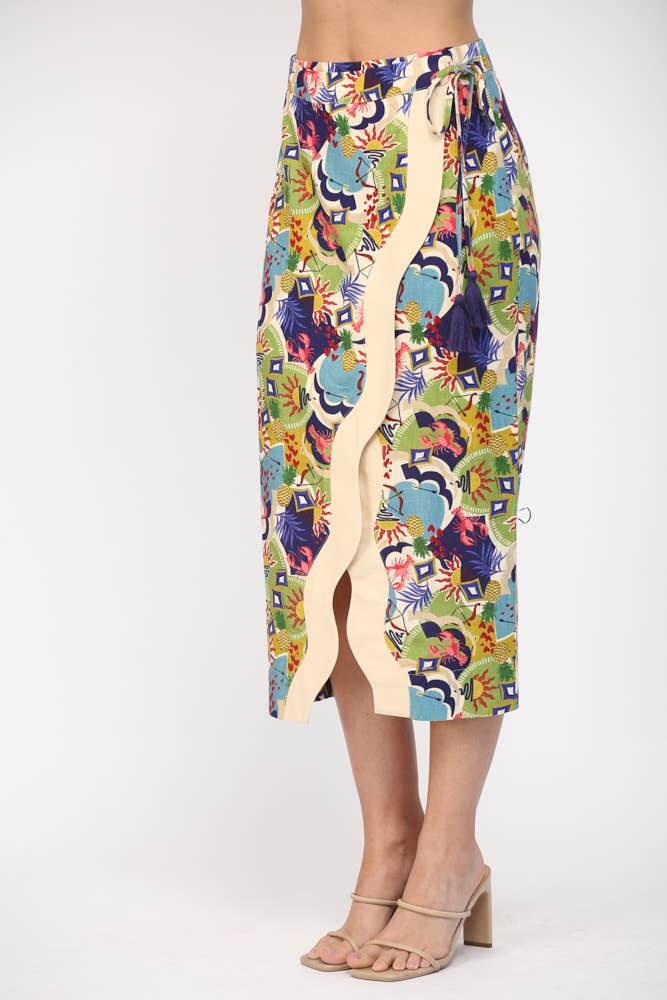 MULTI WAVE COLOR CONTRAST DETAILED WRAP SKIRT FS55023 for wholesale on Faire2