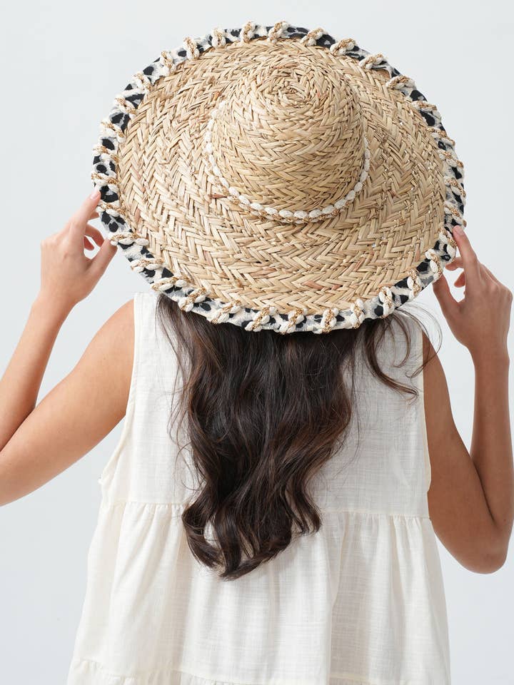 Straw Hat With Leopard Trim And Lurex H29264 for wholesale by PHANIE MODE