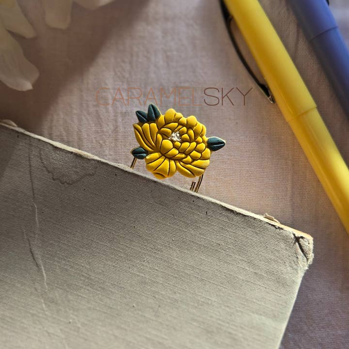 Caramel Sky - Wholesale Bookmark - Handmade Peony Flower Paperclip Bookmark, Clay Bookmark1