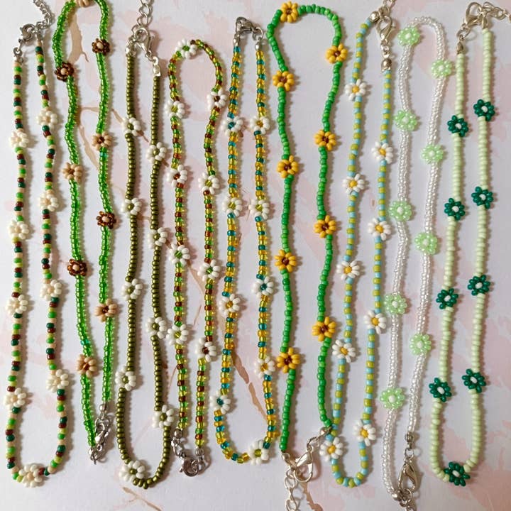 Pärlhalsband | Daisy Choker | Gröna Toner för wholesale av Kolorya