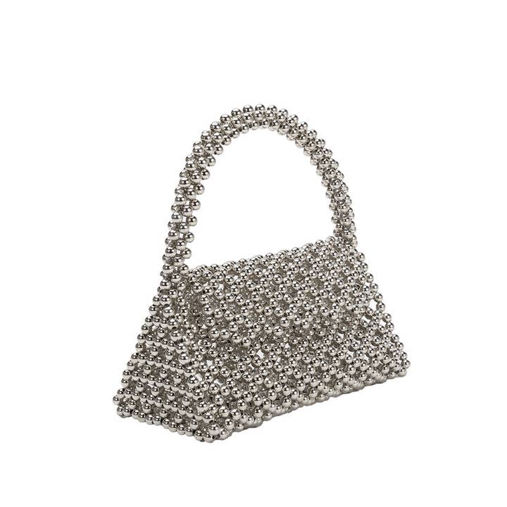 Melie Bianco - Wholesale Top Handle Bag - Women's - Morgan Silver Beaded Top Handle Bag
