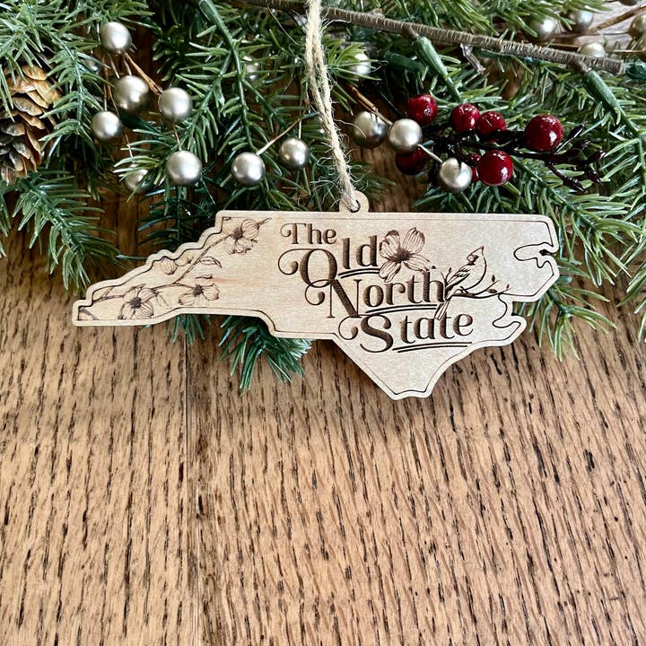 Rustic Raleigh – wholesale Ornament – Old North State North Carolina NC Wooden Christmas Ornament