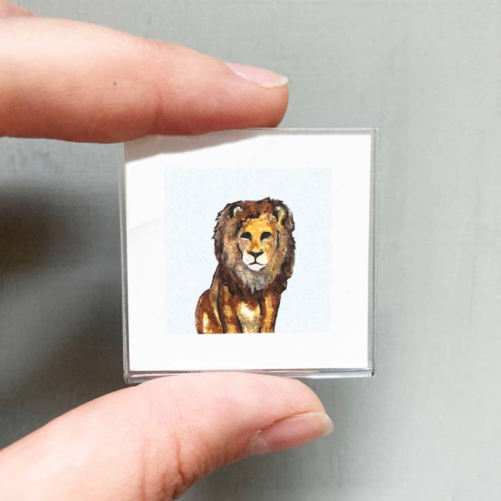 Mini 1" Lion Animal Tiny Watercolor Painting Art Print for wholesale by Mick's Art Goods