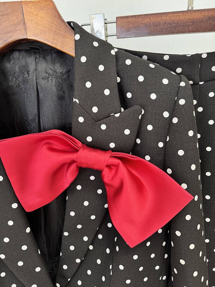 Productseeker - Wholesale Suit Set - Women's - SET71Y Elegant Polka Dot Suit Set with Bow-Decorated Jacket10