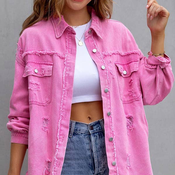 Vêtement d'extérieur à manches longues et poches à franges et revers pour la vente par Plush Looks