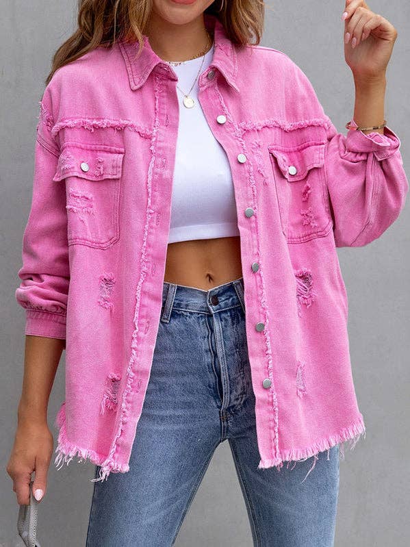 Plush Looks - Wholesale Shirt Jacket/Shacket - Women's - Long Sleeves Loose Fringed Pockets Lapel Outerwear18