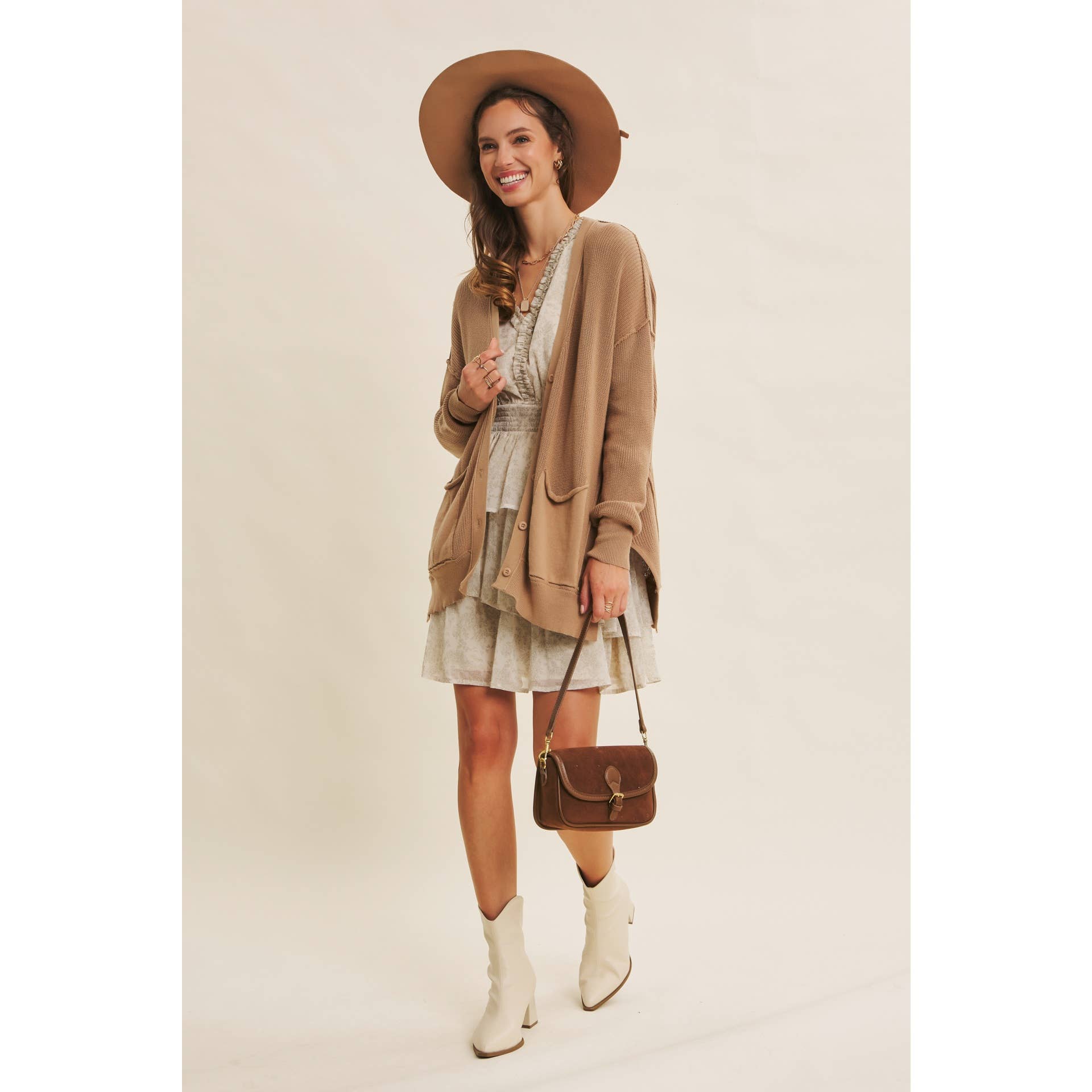 in february - Wholesale Cardigan - Women's - SLOUCHY CHARM BUTTON-DOWN CARDIGAN WITH CONTRAST WEAVE20